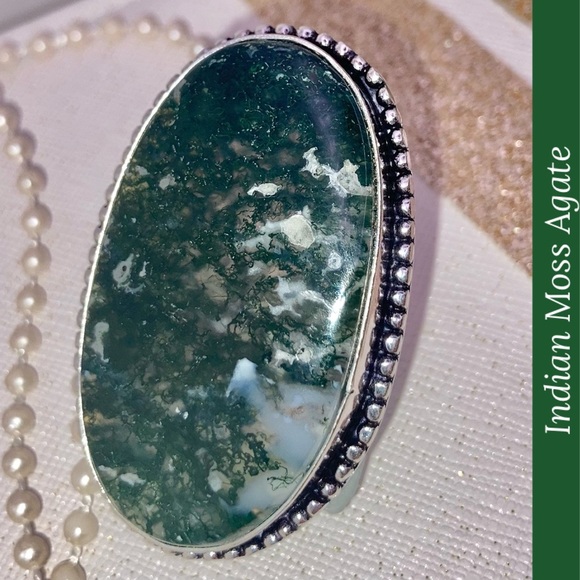 Indian Moss Agate Gemstone Huge Handmade Ring - Picture 4 of 7